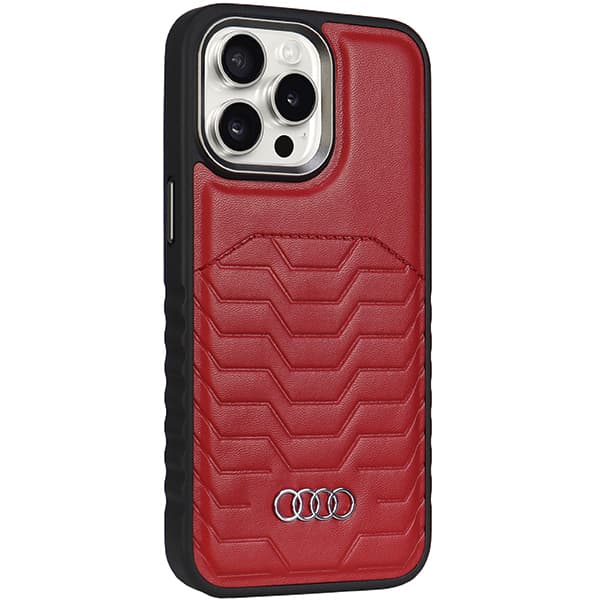 Audi MagSafe-etui i kunstlæder til iPhone 15 Pro Max, rød