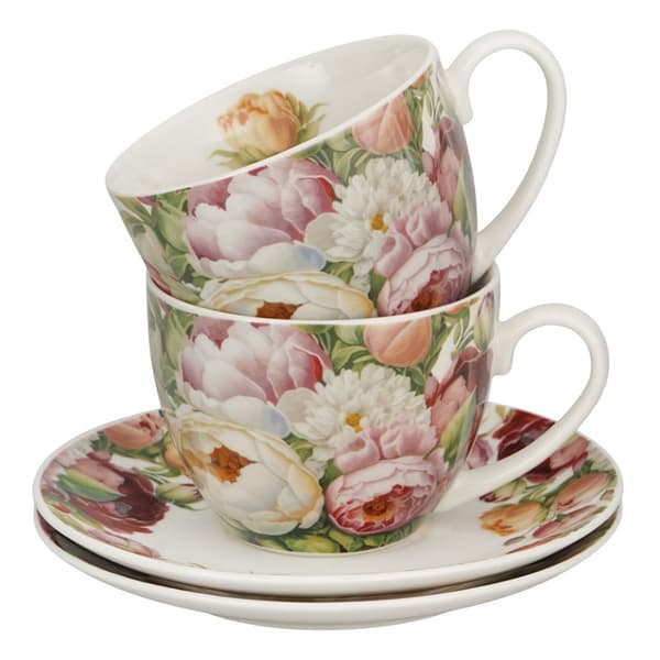 Sæt med 2 kopper og underkopper Peonies 270 ml