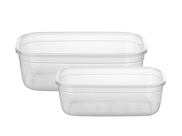 Rektangulær plastikbeholder til mad, sæt med 2 stk. 670 ml 1,2 l