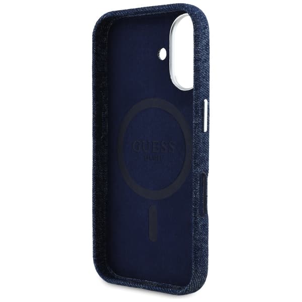 Guess Denim Triangle Logo MagSafe-etui til iPhone 16 Blå