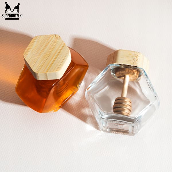100 ml sekskantet krukke med ske