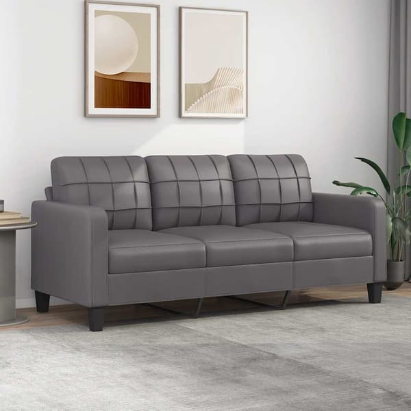 vidaXL 3-sitssoffa, grå, 180 cm, konstläder