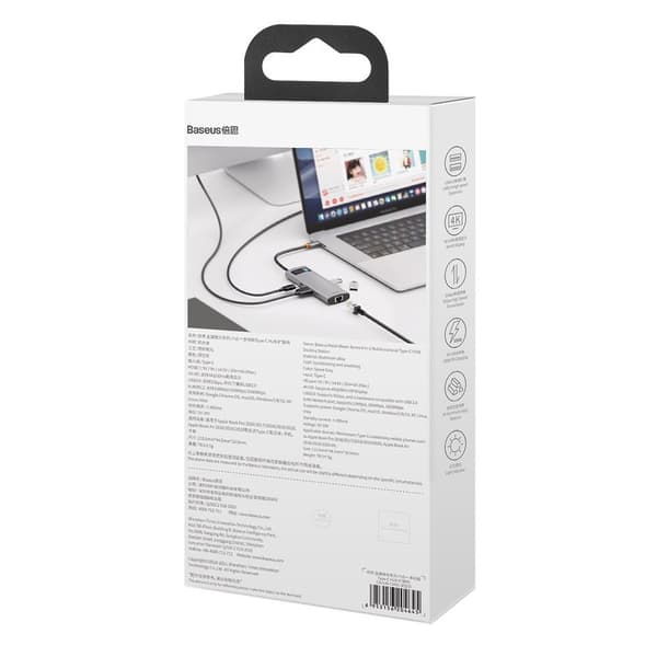Multifunktionel 6-i-1 USB HUB USB-C PD HDMI 3x USB 3.2 RJ45 Grå