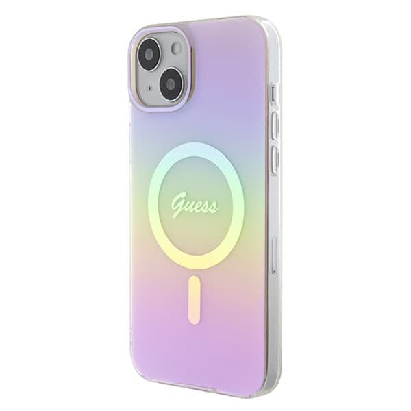 Guess IML Iridescent MagSafe-etui til iPhone 15 Plus, lyserød