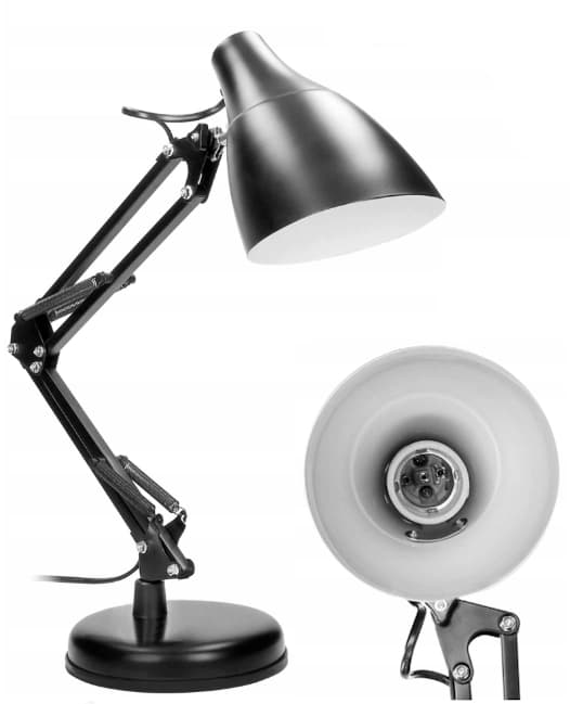 Skrivebordslampe, Tegnelampe til Skole, Flytbar, 60W E27, Sort