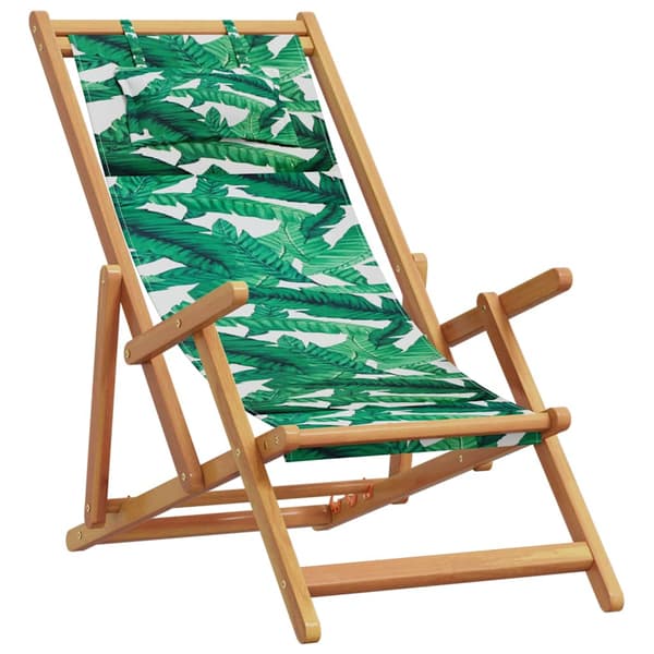 vidaXL foldbar strandstol, bladmønster, eukalyptus og stof