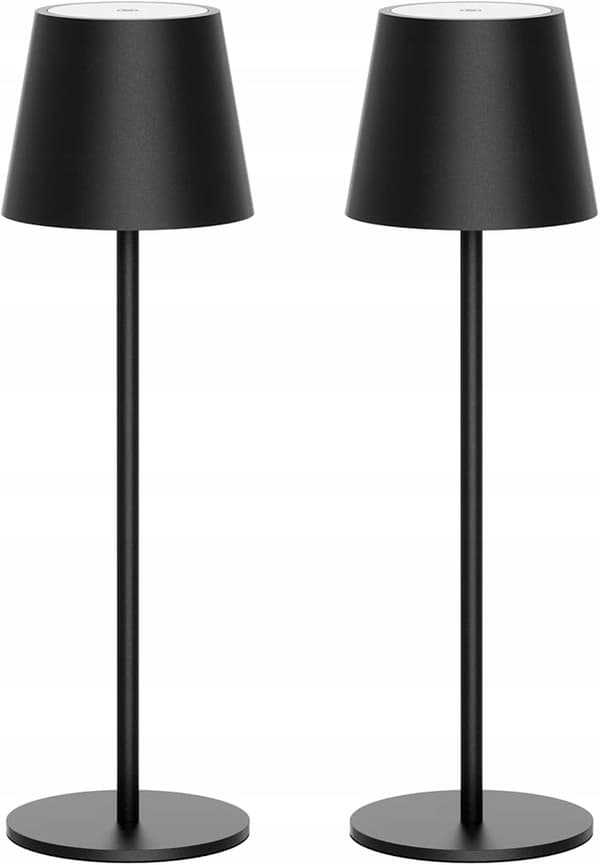 Ledningsløse bordlamper med batteri, dæmpbare, IP54, 2 stk. sorte