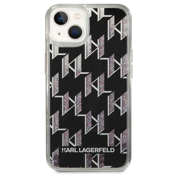 Karl Lagerfeld Liquid Glitter Monogram-cover til iPhone 14, sort