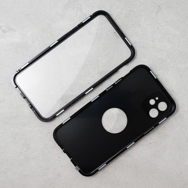 iPhone 12-cover, dobbelt glas, Magsafe, sort