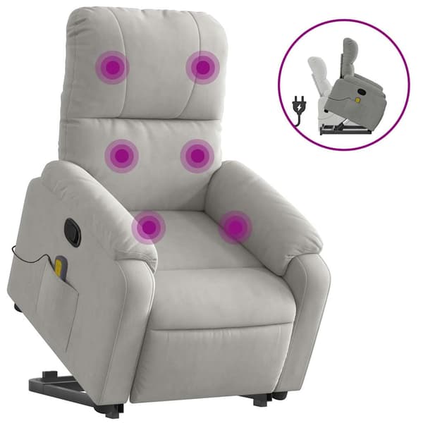 vidaXL Lyftbar massagefåtölj ljusgrå mikrofiber