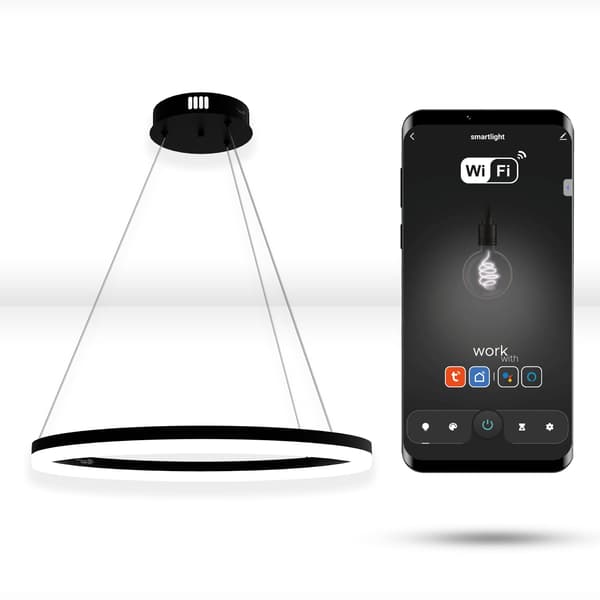 WiFi Tuya 60cm LED Rund Lampe Sort Hængende Ring Cirkel