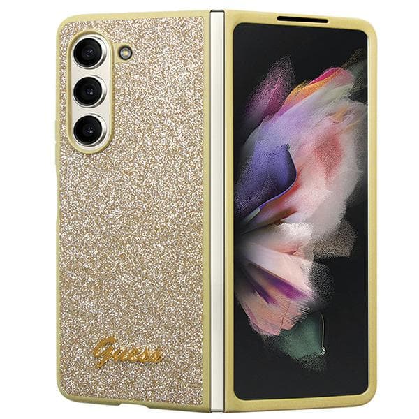 Guess Glitter Script-cover til Galaxy Z Fold5, guld