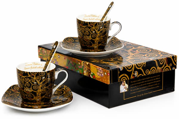 Klimt Livets träd espressokoppar i porslin, set 2x80ml, som present