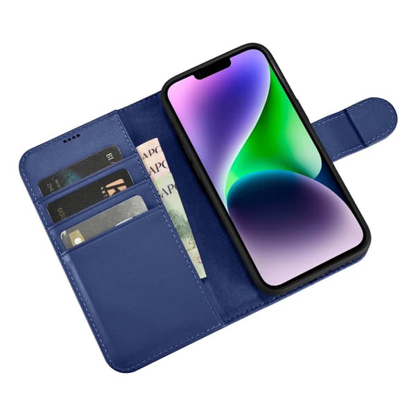 2-i-1 Läderfodral iPhone 14 Plus Anti-RFID Plånboksfodral Blå