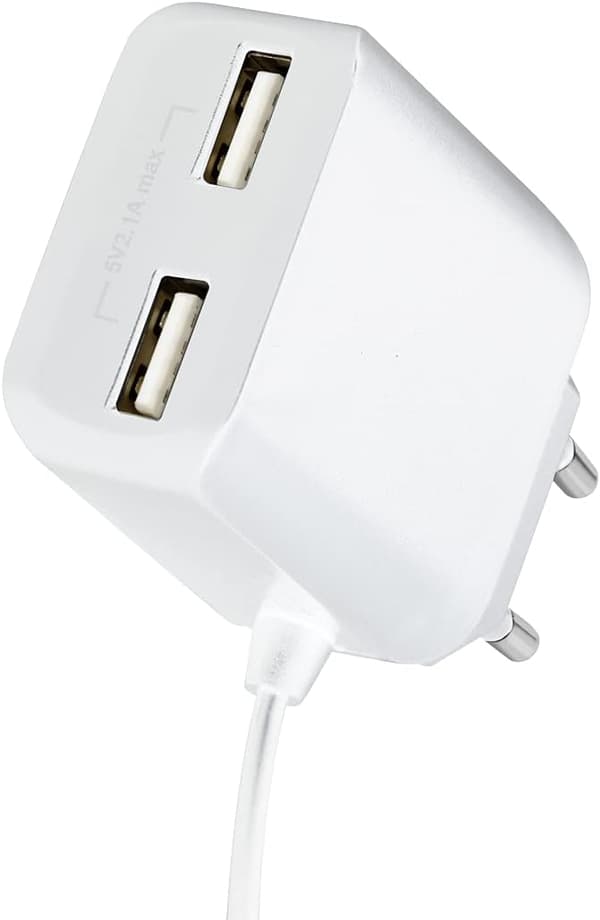 USB-väggladdare 10,5W 2x USB-A + micro-USB-kabel LogiLink 1m vit
