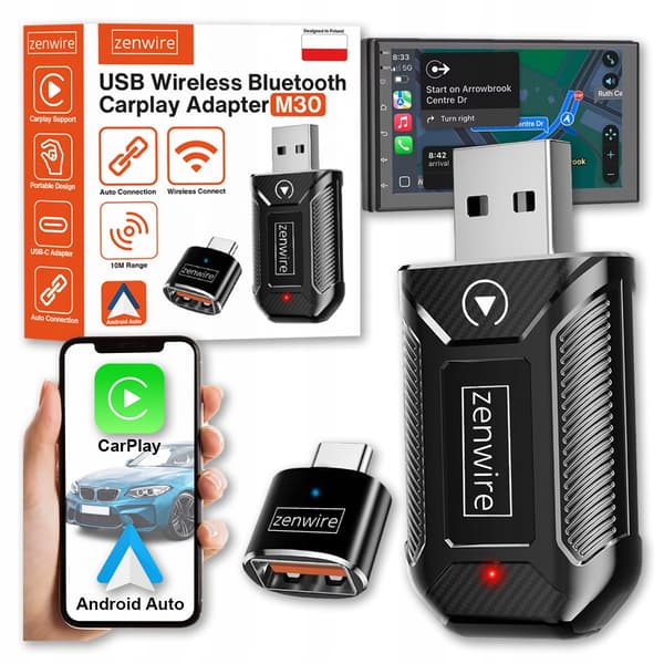 Zenwire M30 Miniadapter Carplay Android Auto trådlös USB USB-C 10m