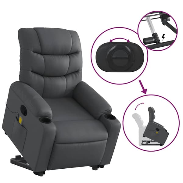 vidaXL Lyftbar massagefåtölj, grå, konstläder