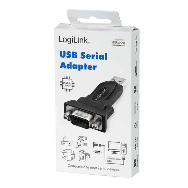 Logilink USB 2.0 Adapter, USB-A/M til DB9/M (RS232), Win 11, sort AU0002F