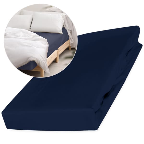 Bomullslakan 90x200 slät satin, mörk marinblå