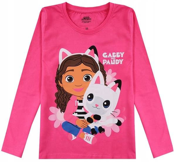 Gabby Gabi blus med katthus långärmad bomull mörkrosa 116