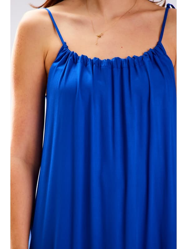 Oversized sommer maxikjole med stropper, blå S/M