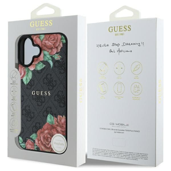 Guess 4G blomsterprint MagSafe-etui til iPhone 16, sort
