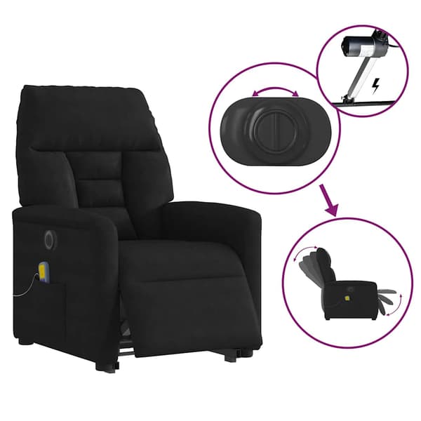 vidaXL massagestol med løftefunktion, sort, mikrofiber