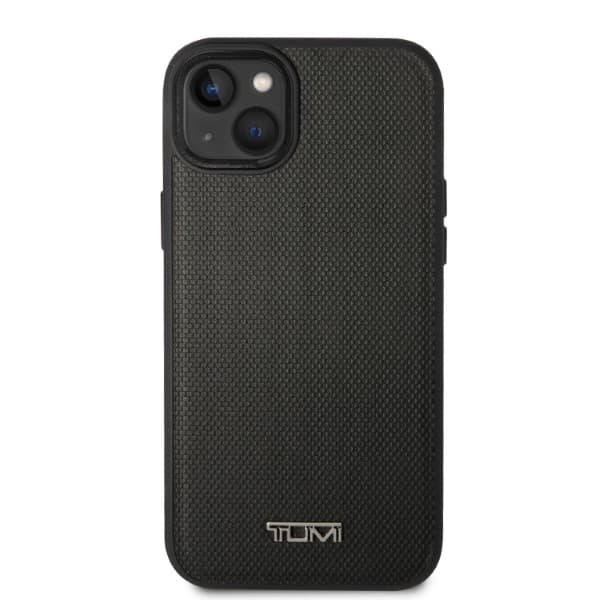Tumi Leather Ballistic Pattern MagSafe -kotelo iPhone 14:lle, musta