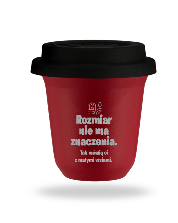 80 ml RØD "Size Doesn't Matter" krus med sort låg