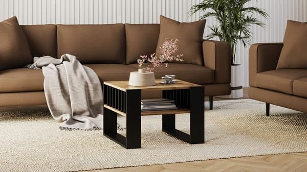 Sofabord med lameller 55x55 wotan/sort loft