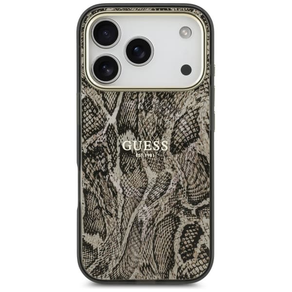 Guess MagSafe-etui med pythonmønster til iPhone 17 Pro Max, brunt