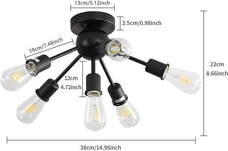 Industriel loftlampe 6xE27 metal sort loft