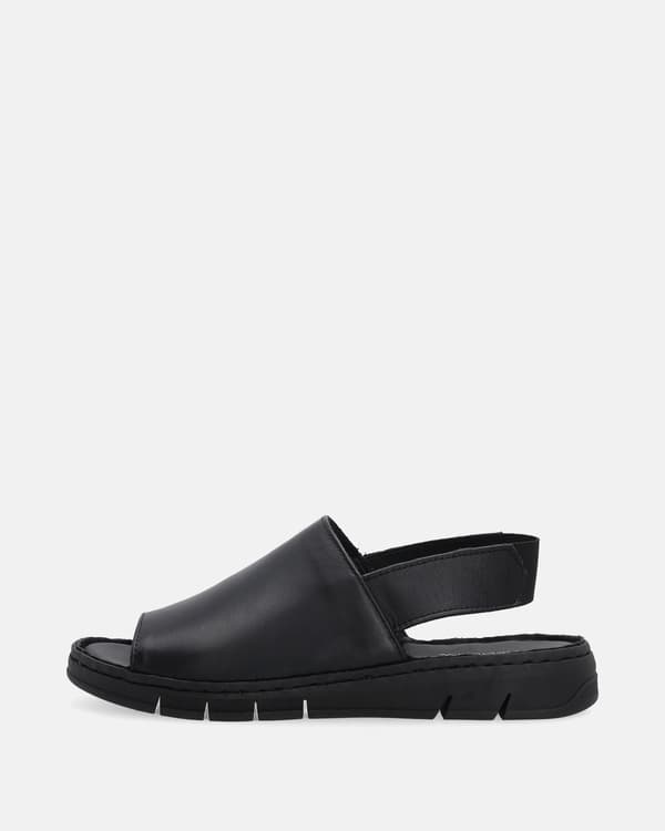 Sorte damesandaler i læder med elastisk rem Sorte damesandaler i læder med elastisk rem 37