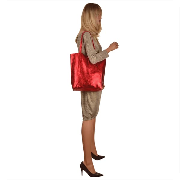 Let læder shopper taske, rød metallic