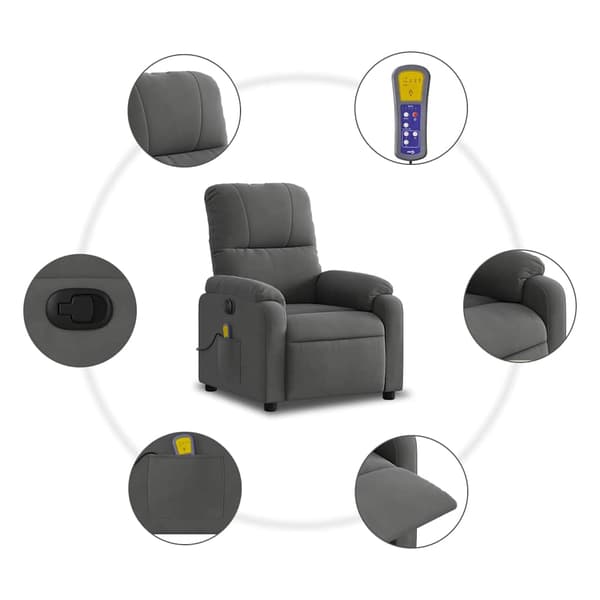 vidaXL Lyftbar massagefåtölj, mörkgrå, mikrofiber