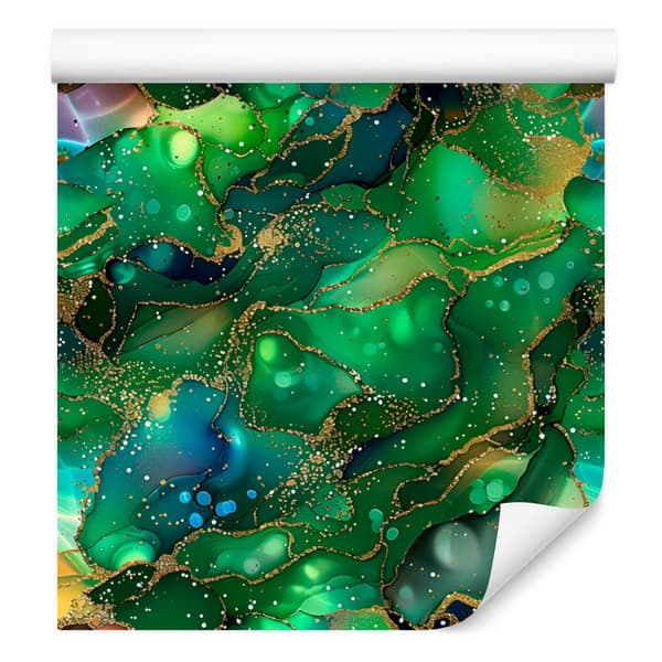 Musteenvihreä, pullonvihreä ja merensininen tapetti 50x1000 cm