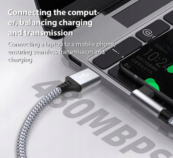 Stålgråt USB-A / USB-C 90° vinklet kabel 8m (8 meter) 6A