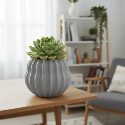 Moderne grå tøndeformet plantepotte