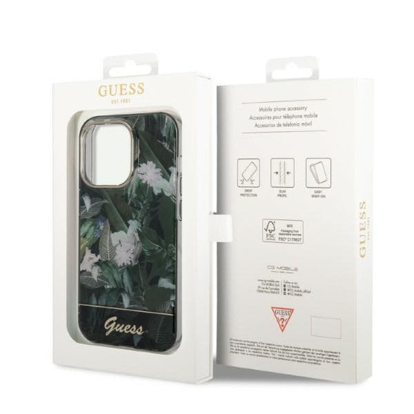Guess Jungle Collection-etui til iPhone 14 Pro Max, grøn