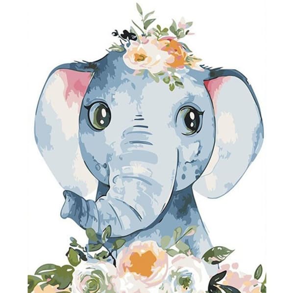 Maleri efter tal 40x50cm Elefant