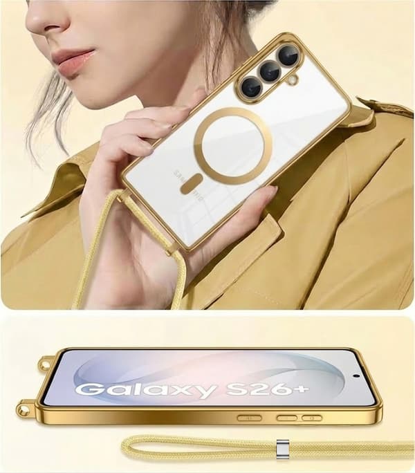Etui til Samsung Galaxy S26 Plus, Electro MagSafe, guld + Snor