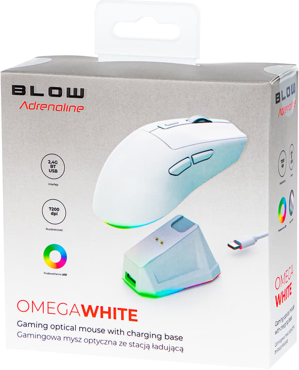 Blow Adrenaline Omega trådlös/Bluetooth/USB vit mus