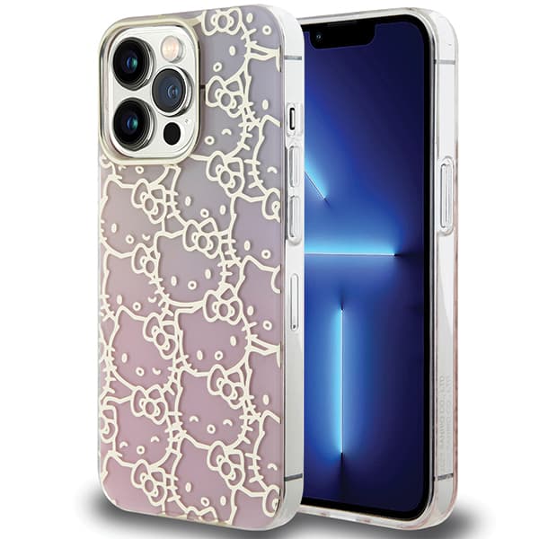 Hello Kitty IML Gradient Electrop Crowded Kitty Head-cover til iPhone 14 Pro, lyserød