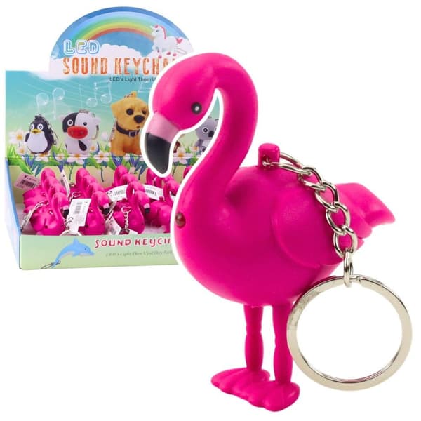Lyserød LED flamingo nøglering
