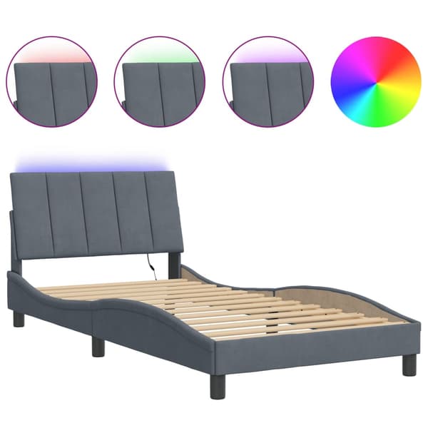 vidaXL Sängram med LED mörkgrå 100x200 cm sammet