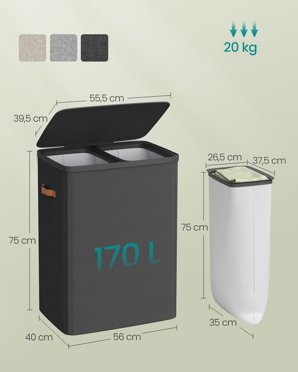 Pyykkikori 2 x 85 L tummanharmaa