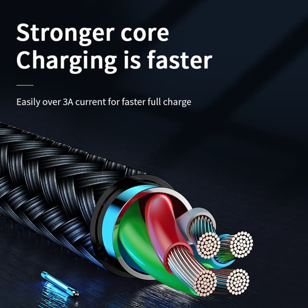 USB-A - microUSB 3A kabel med opladningsindikator, 2m sort