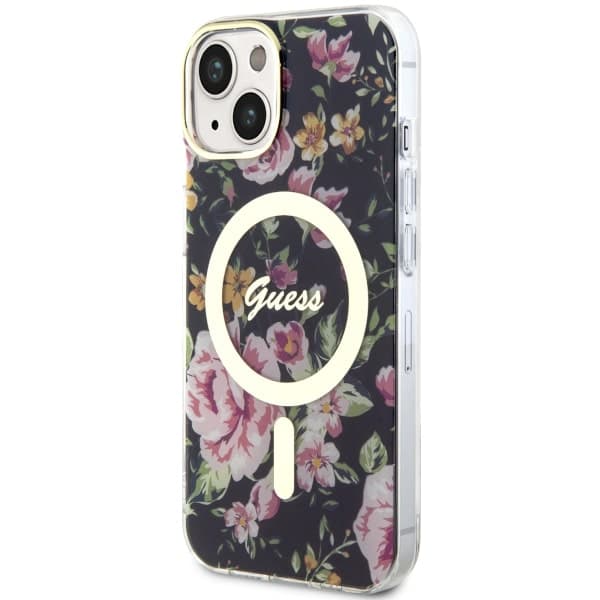 Guess Flower MagSafe-etui til iPhone 14, sort