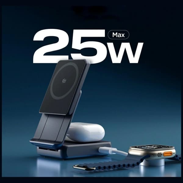 Spigen Essential Qi2.2 25W MagSafe 2-i-1 trådløs oplader, sort