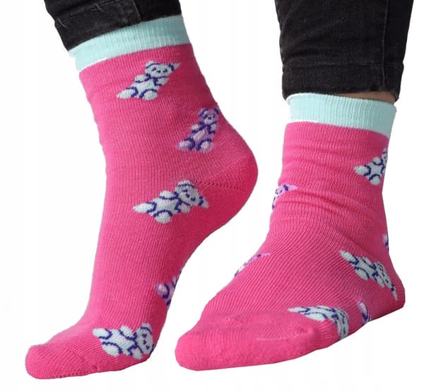 Pige strømper ABS halvfrotte varm bomuld pink 27/30